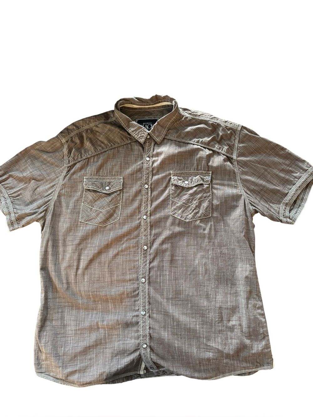 BKE The Buckle Heather Brown Western Short Sleeve Rodeo Shirt Athletic Fit XXL